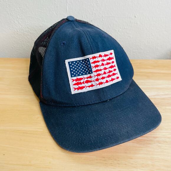 Columbia Dark Blue Fish Flag Trucker Hat Adjustable Fit - Picture 1 of 9